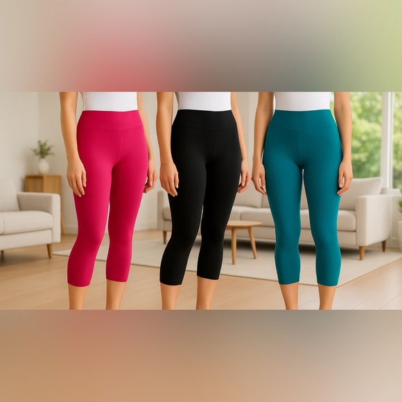 NEW Capri Leggings For Women Black White Pink & more - Picture 3 of 11